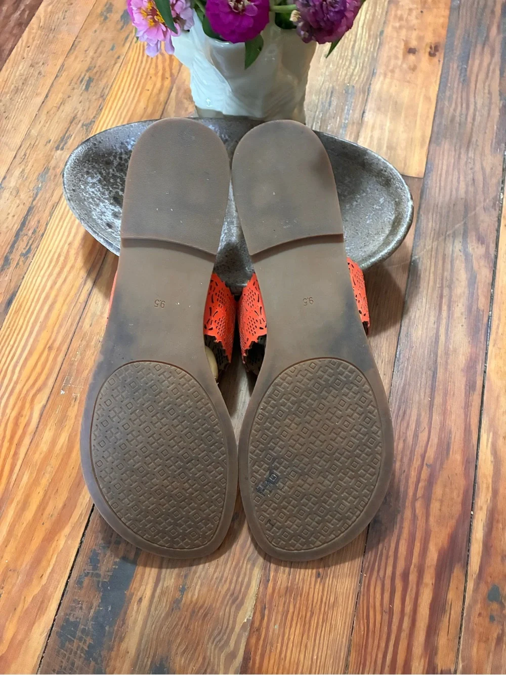 Tory Burch Orange Laser-Cut Leather Thong Sandals